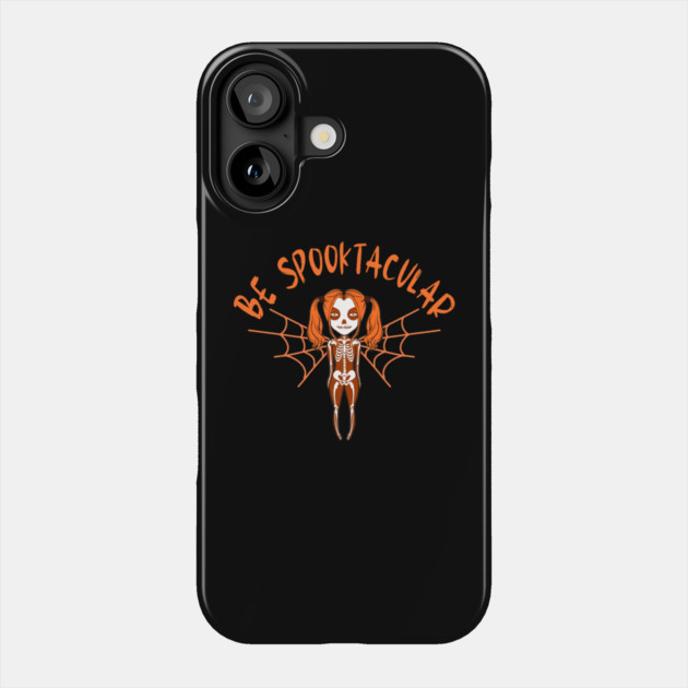Be Spooktacular Orange Halloween Spooky Skeleton Angel Cheeky Witch® Phone Case by Cheeky Witch