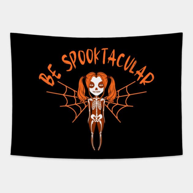 Be Spooktacular Orange Halloween Spooky Skeleton Angel Cheeky Witch® Tapestry by Cheeky Witch