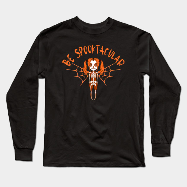 Be Spooktacular Orange Halloween Spooky Skeleton Angel Cheeky Witch® Long Sleeve T-Shirt by Cheeky Witch