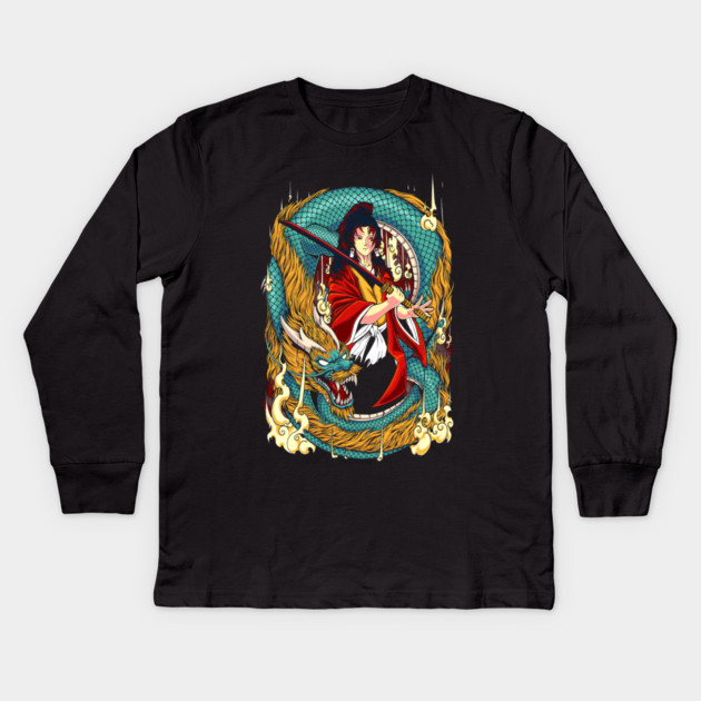 Demon Slayer Kokushibo Elegant Blade Pose Kids Long Sleeve T-Shirt by Otaku Vibes