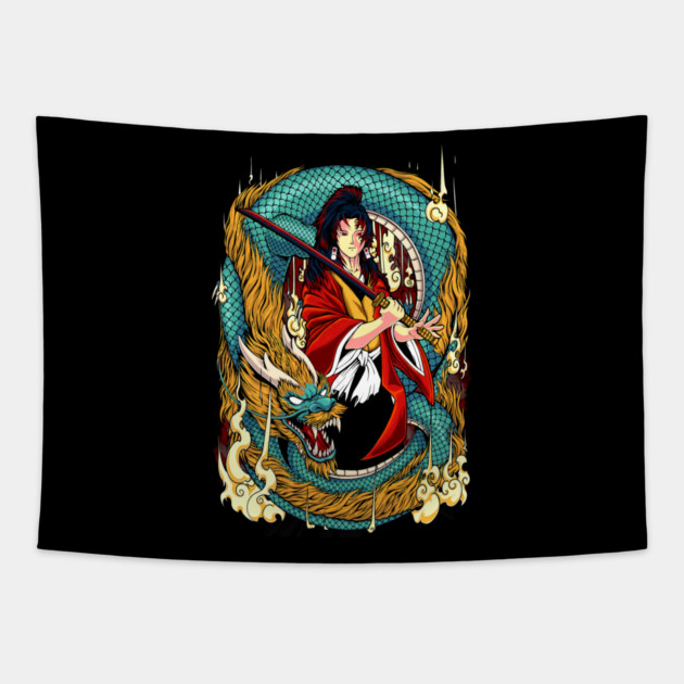 Demon Slayer Kokushibo Elegant Blade Pose Tapestry by Otaku Vibes