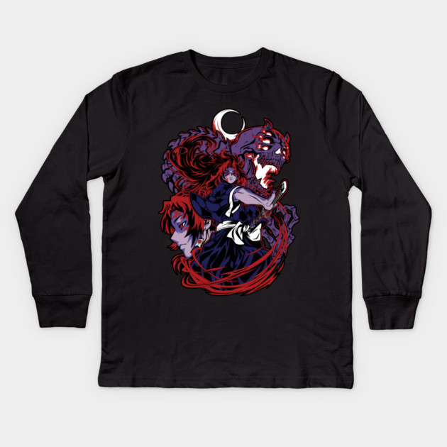 Kimetsu no Yaiba - Upper Moon One Kokushib Kids Long Sleeve T-Shirt by Otaku Vibes