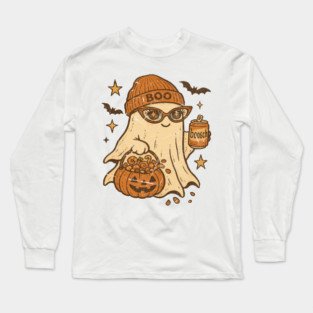 Cute Ghost with Pumpkin Long Sleeve T-Shirt