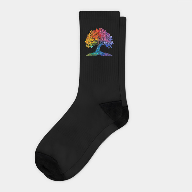 Rainbow Tree – Colorful Nature Art Graphic Socks by Kathy Hawke