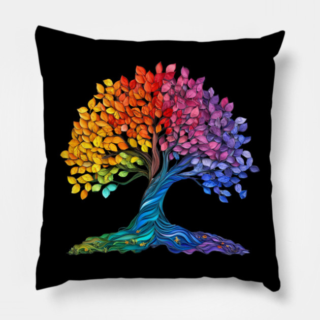 Rainbow Tree – Colorful Nature Art Graphic Pillow by Kathy Hawke