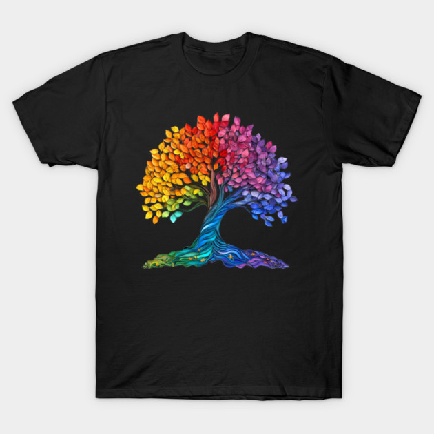 Rainbow Tree – Colorful Nature Art Graphic T-Shirt by Kathy Hawke
