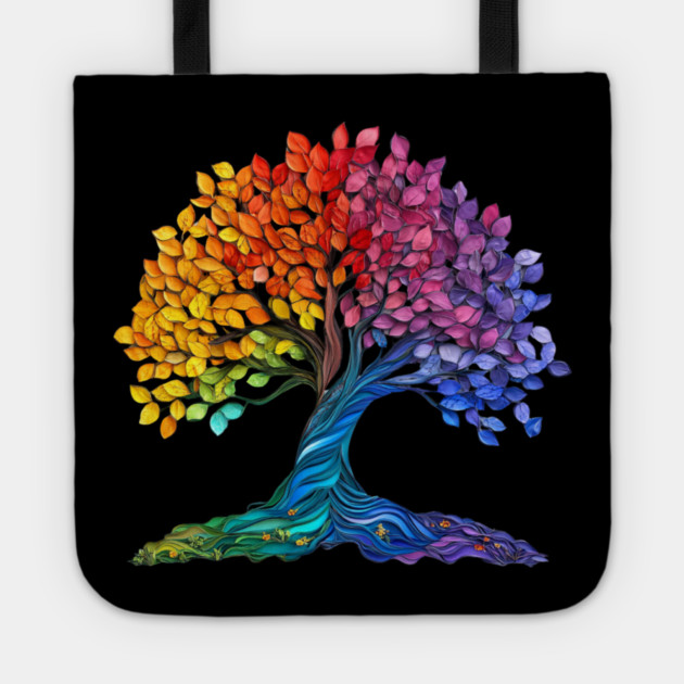 Rainbow Tree – Colorful Nature Art Graphic Tote by Kathy Hawke