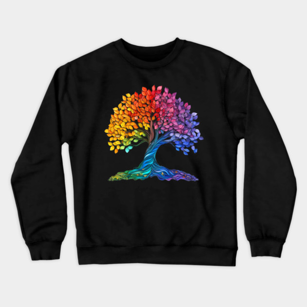 Rainbow Tree – Colorful Nature Art Graphic Crewneck Sweatshirt by Kathy Hawke