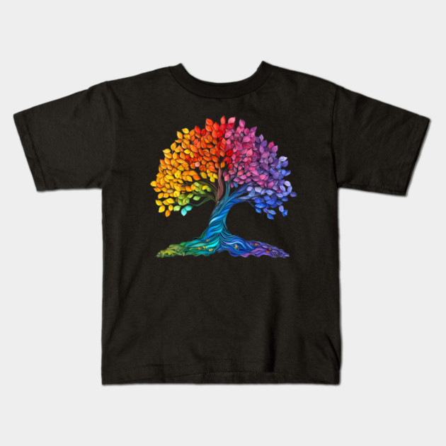 Rainbow Tree – Colorful Nature Art Graphic Kids T-Shirt by Kathy Hawke