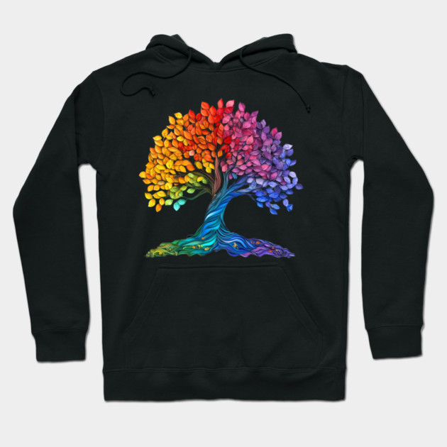 Rainbow Tree – Colorful Nature Art Graphic Hoodie by Kathy Hawke