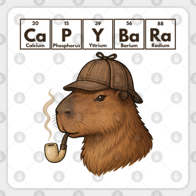 Capybara in Deerstalker, with Meerschaum Pipe, Periodic Elements. It's Elementary! Sticker by Luxinda