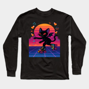 80s Cat – Neon Roller Skating Night Long Sleeve T-Shirt