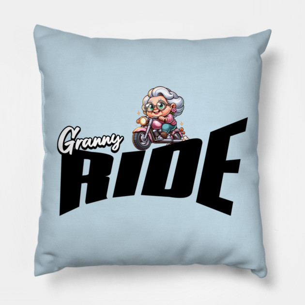 Biker Granny – Funny Motorcycle Grandma Pillow by Kathy Hawke