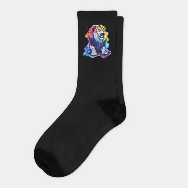 Roaring Lion – Vibrant Jungle King Art Socks by Kathy Hawke