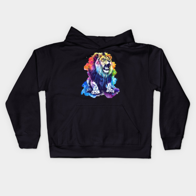 Roaring Lion – Vibrant Jungle King Art Kids Hoodie by Kathy Hawke