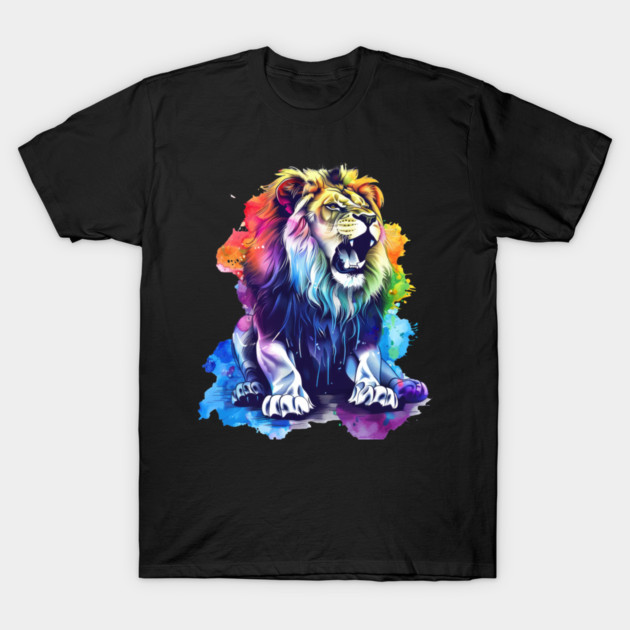 Roaring Lion – Vibrant Jungle King Art T-Shirt by Kathy Hawke