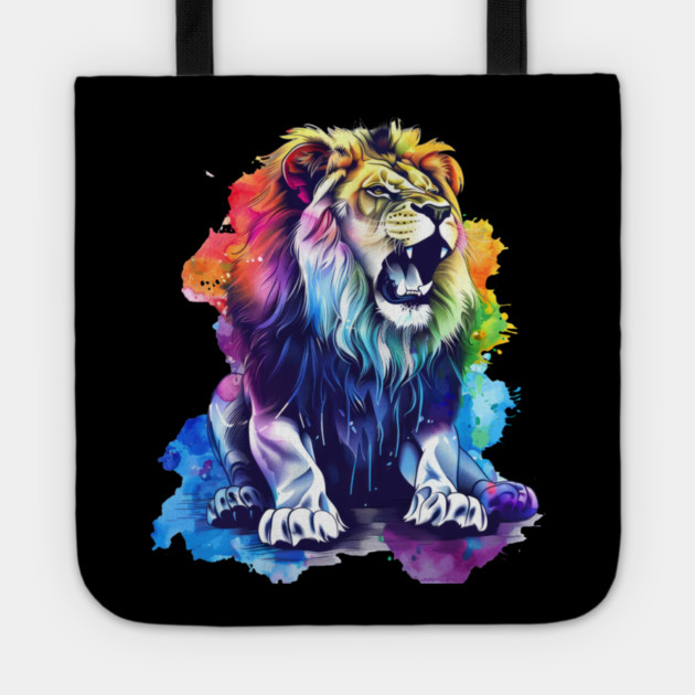 Roaring Lion – Vibrant Jungle King Art Tote by Kathy Hawke