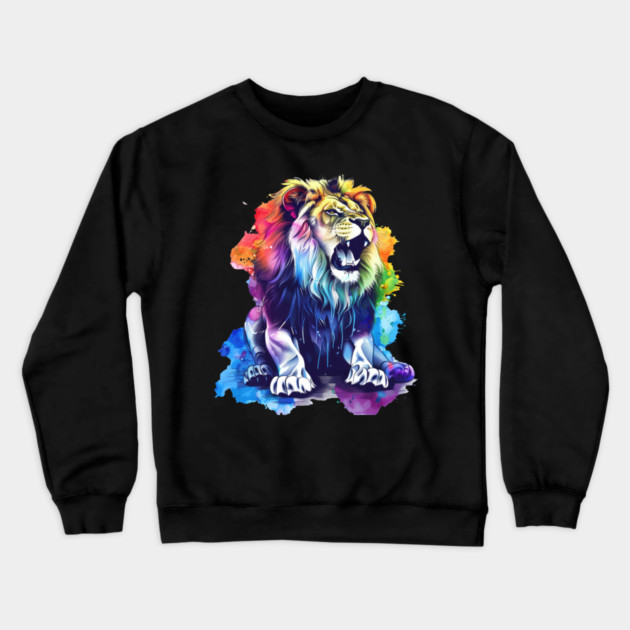 Roaring Lion – Vibrant Jungle King Art Crewneck Sweatshirt by Kathy Hawke