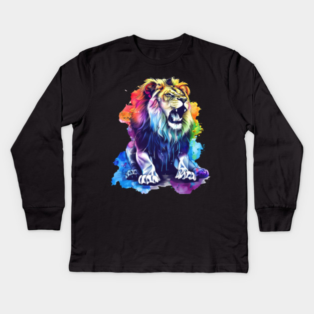 Roaring Lion – Vibrant Jungle King Art Kids Long Sleeve T-Shirt by Kathy Hawke