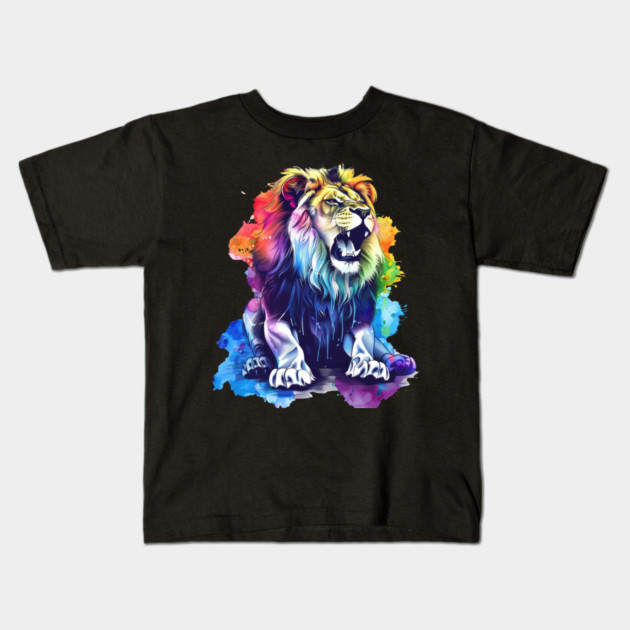 Roaring Lion – Vibrant Jungle King Art Kids T-Shirt by Kathy Hawke
