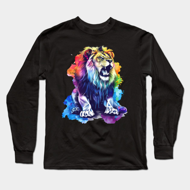 Roaring Lion – Vibrant Jungle King Art Long Sleeve T-Shirt by Kathy Hawke