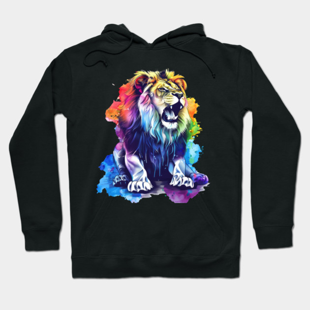 Roaring Lion – Vibrant Jungle King Art Hoodie by Kathy Hawke