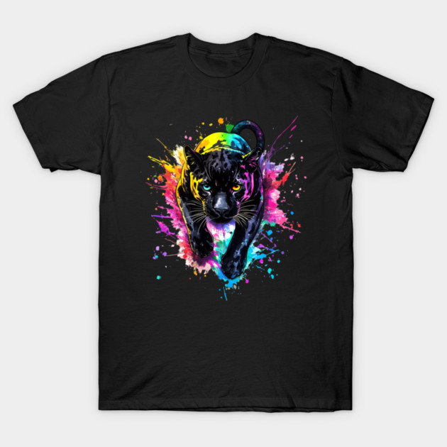 Panther Rainbow Watercolor - Bold Animal Art T-Shirt by Kathy Hawke