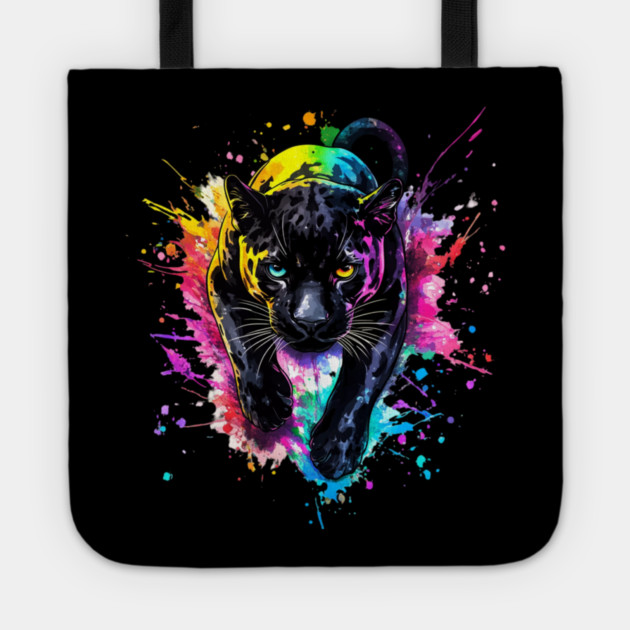 Panther Rainbow Watercolor - Bold Animal Art Tote by Kathy Hawke