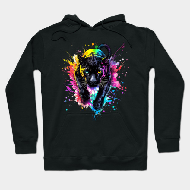 Panther Rainbow Watercolor - Bold Animal Art Hoodie by Kathy Hawke