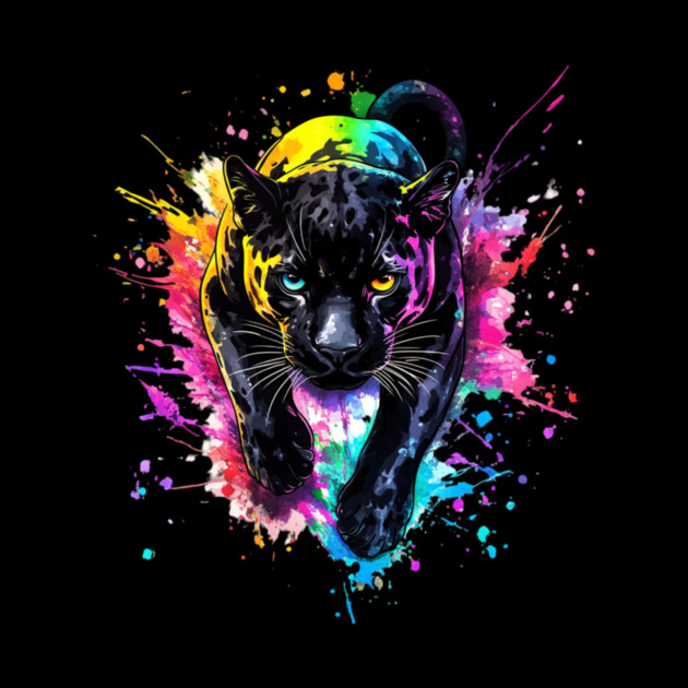 Panther Rainbow Watercolor - Bold Animal Art by Kathy Hawke