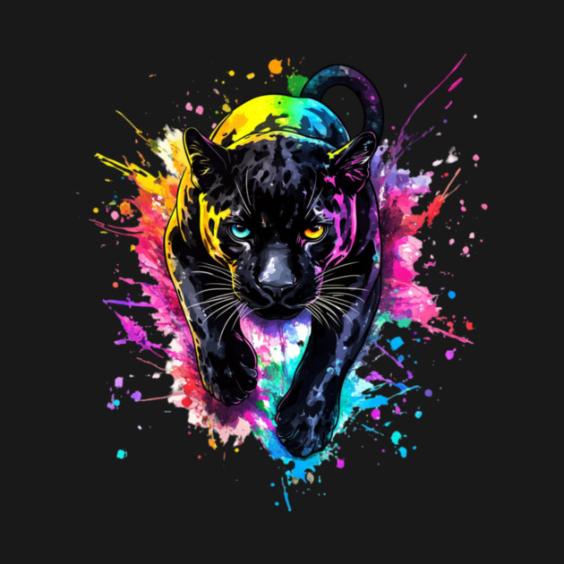 Panther Rainbow Watercolor - Bold Animal Art by Kathy Hawke