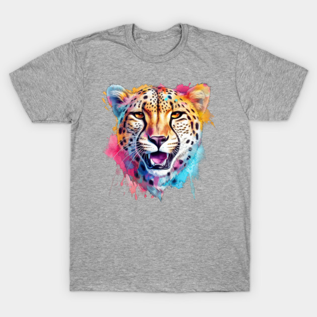 Cheetah Colorful Rainbow Watercolor T-Shirt by Kathy Hawke