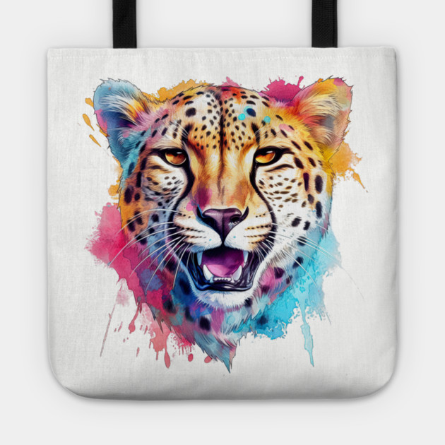 Cheetah Colorful Rainbow Watercolor Tote by Kathy Hawke