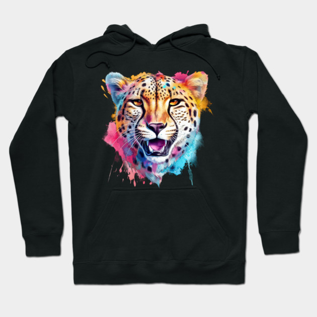 Cheetah Colorful Rainbow Watercolor Hoodie by Kathy Hawke