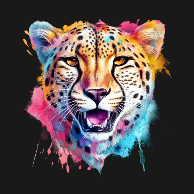 Cheetah Colorful Rainbow Watercolor by Kathy Hawke
