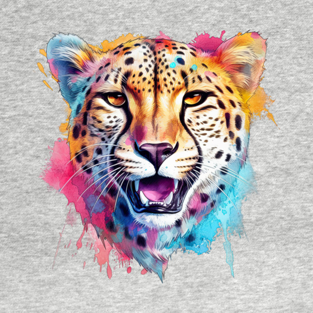Cheetah Colorful Rainbow Watercolor by Kathy Hawke