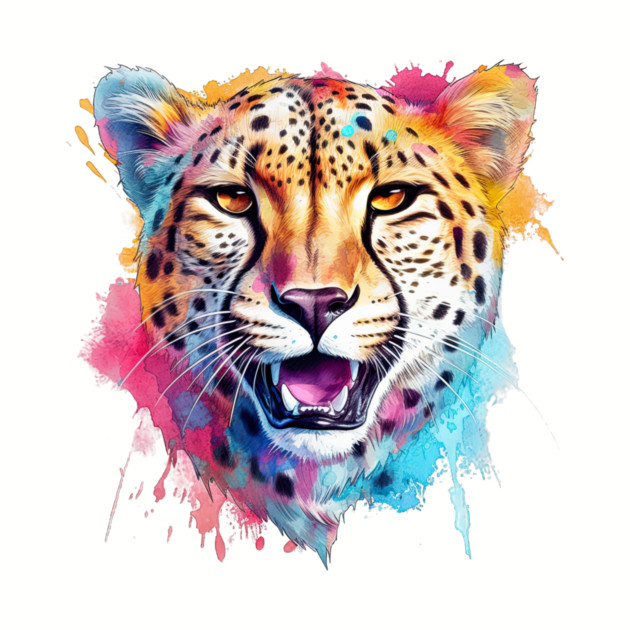 Cheetah Colorful Rainbow Watercolor by Kathy Hawke
