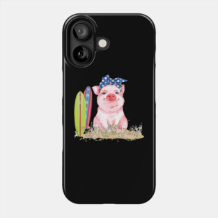 Pig Summer Pig Board Surfing Beach Paradise Summer Holiday 149 Phone Case