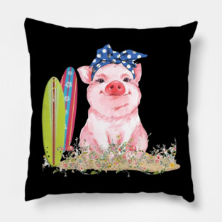Pig Summer Pig Board Surfing Beach Paradise Summer Holiday 149 Pillow