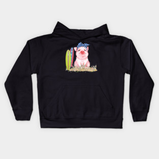 Pig Summer Pig Board Surfing Beach Paradise Summer Holiday 149 Kids Hoodie