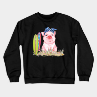 Pig Summer Pig Board Surfing Beach Paradise Summer Holiday 149 Crewneck Sweatshirt