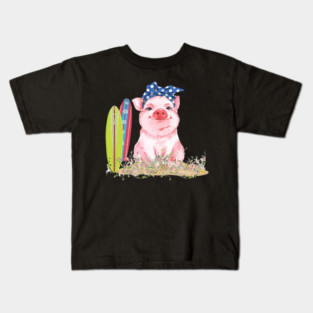 Pig Summer Pig Board Surfing Beach Paradise Summer Holiday 149 Kids T-Shirt