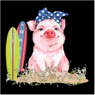 Pig Summer Pig Board Surfing Beach Paradise Summer Holiday 149 Posters and Art