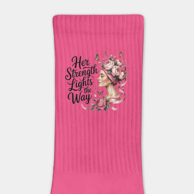 Her Strength Lights the Way – Breast Cancer Awareness Woman with Flowers by ism's Store