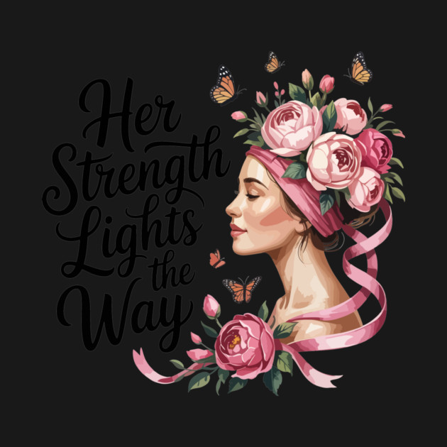 Her Strength Lights the Way – Breast Cancer Awareness Woman with Flowers by ism's Store