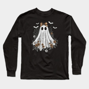 Coquette Ghost Halloween Flower Ghost Spooky Lace Ghost Long Sleeve Long Sleeve T-Shirt