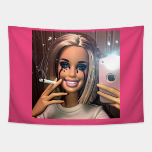 Dark Humor Doll Smoking Selfie Parody Sarcastic Joke Funny Tapestry