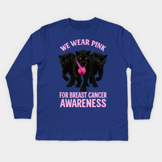 We Wear Pink Black Panther Breast Cancer Awareness Kids Long Sleeve T-Shirt by BirdsnStuff