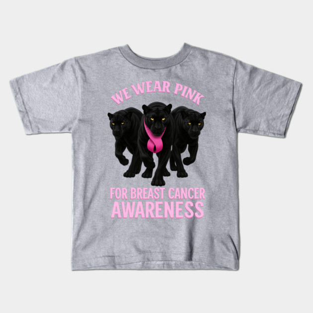 We Wear Pink Black Panther Breast Cancer Awareness Kids T-Shirt by BirdsnStuff