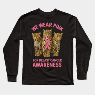 October We Wear Pink Leopard Breast Cancer Awareness Long Sleeve T-Shirt